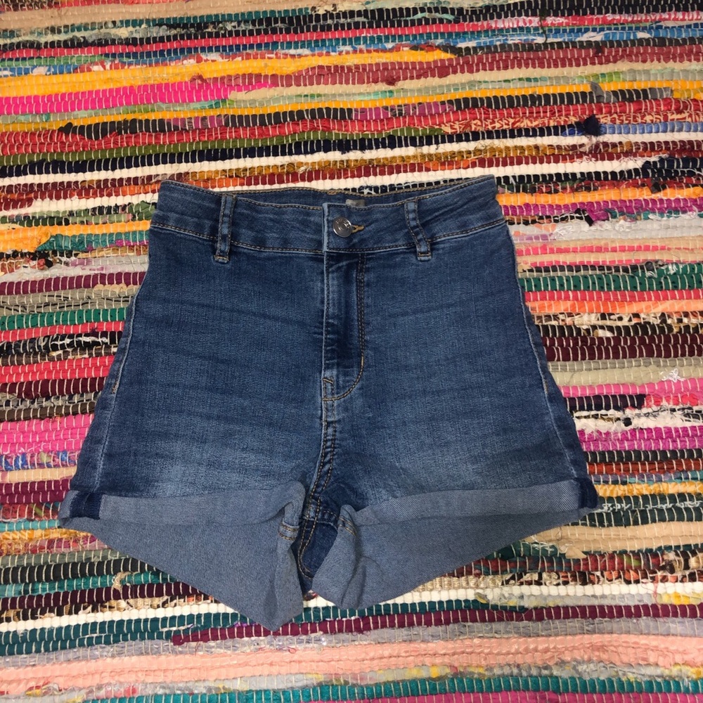 Super high rise blue Jean shorts